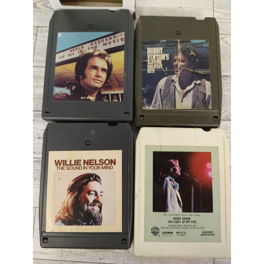 Lot of 4 - 8-Track Tapes - Willie Nelson Merle Haggard Bobby Vinton Debby Boone